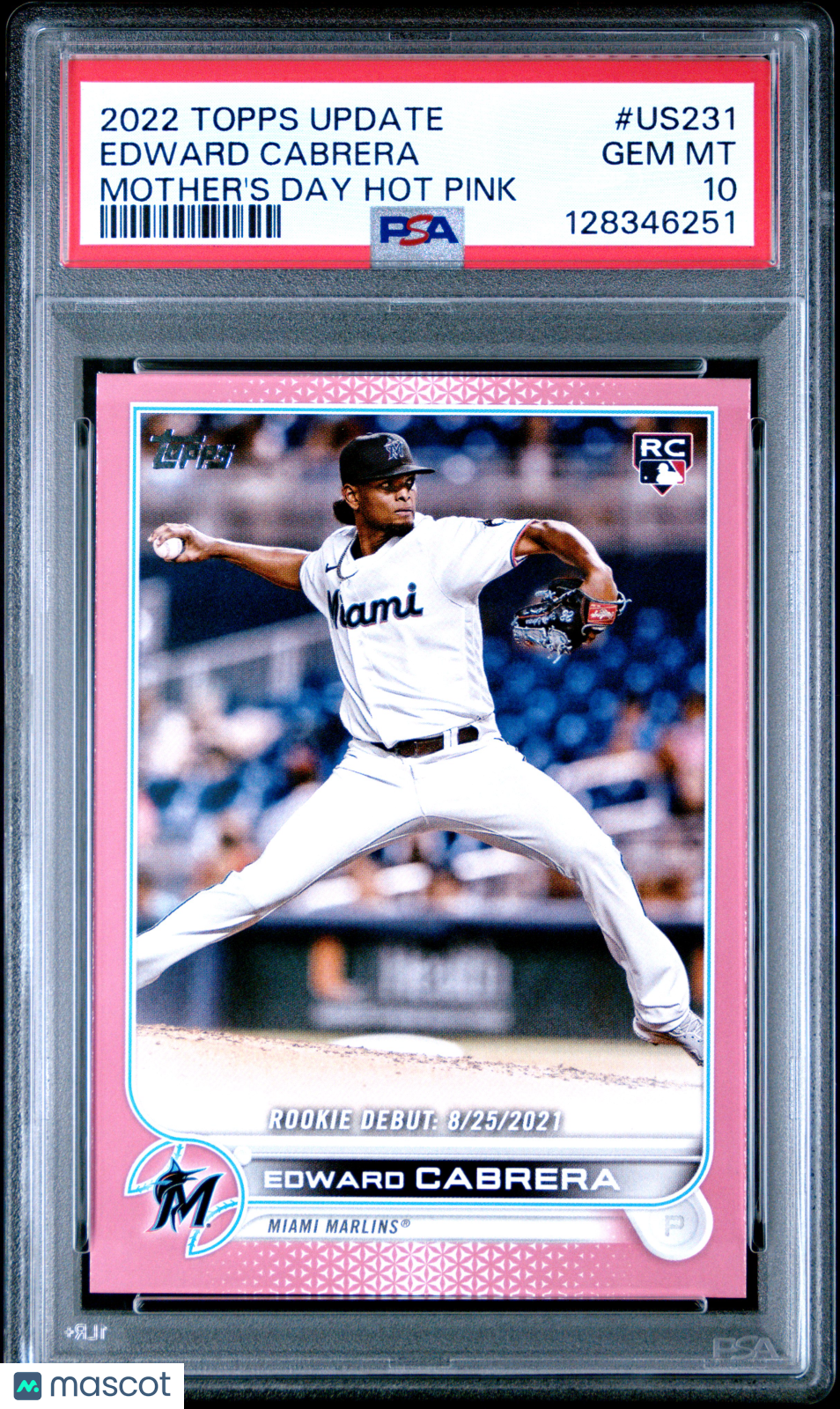 2022 Topps Update Edward Cabrera #US231 Mother's Day Hot Pink PSA 10