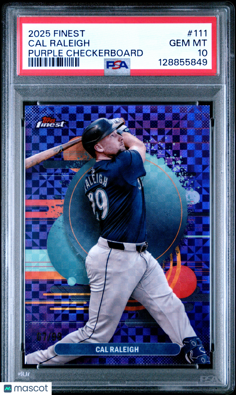 2025 Topps Finest Cal Raleigh #111 Purple Checkerboard /99 PSA 10