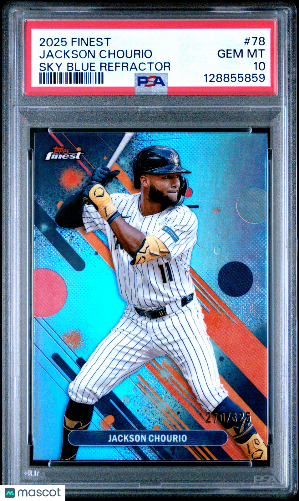 2025 Topps Finest Jackson Chourio #78 Sky Blue Refractor 270/325 PSA 10
