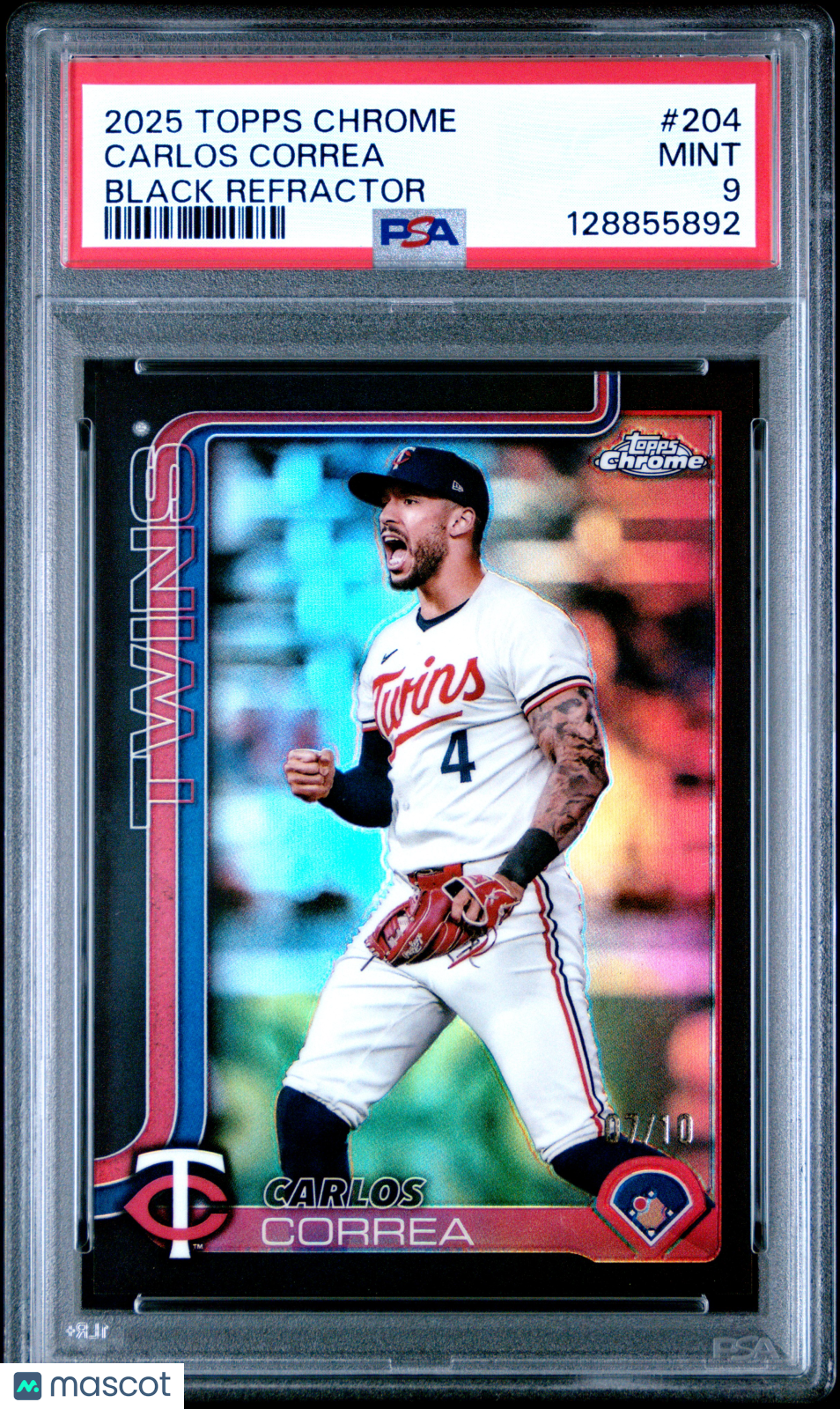 2025 Topps Chrome Carlos Correa #204 Black Refractor /10 PSA 9