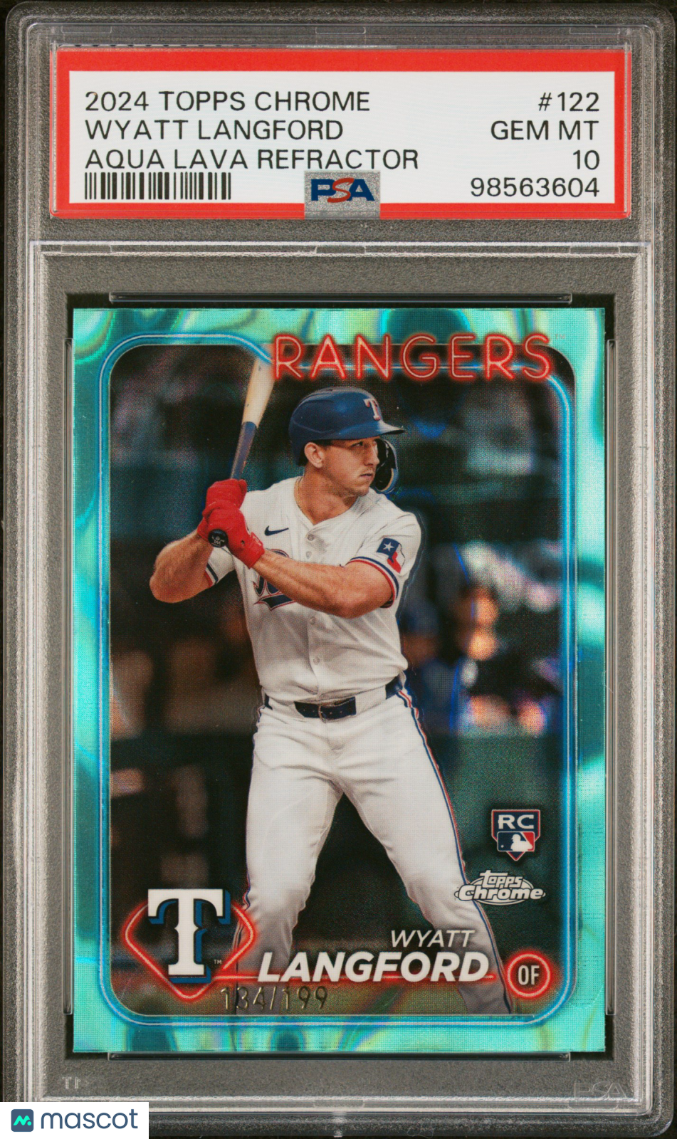 2024 Topps Chrome Wyatt Langford #122 Aqua Lava Refractor 134/199 PSA 10