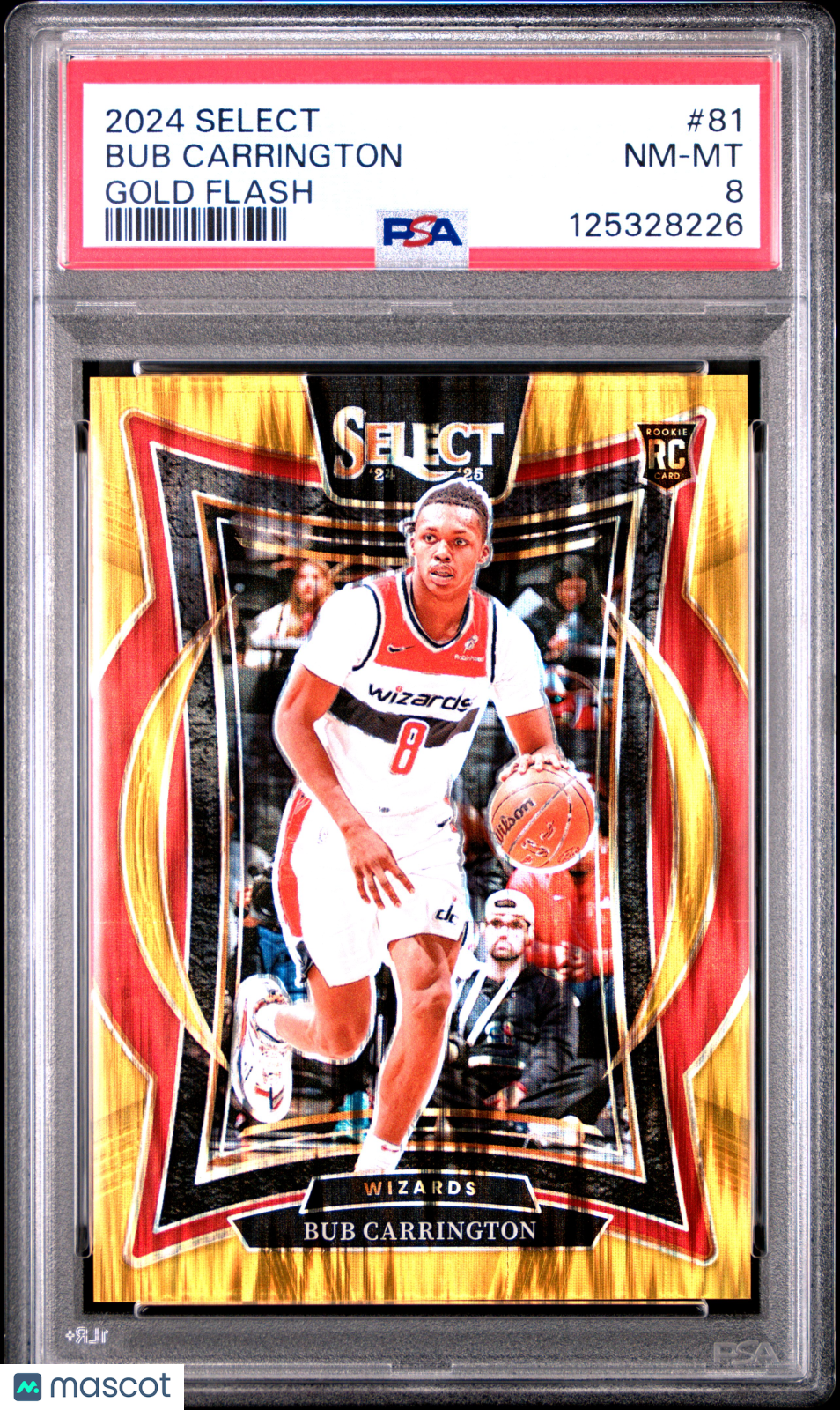 2024 Panini Select Bub Carrington #81 Gold Flash Prizm RC PSA 8