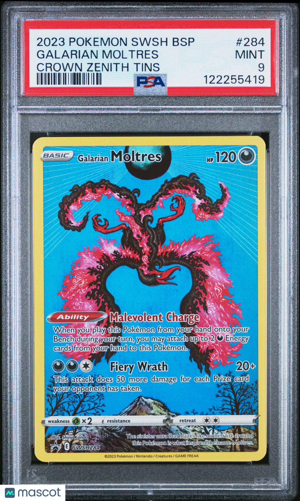 2023 Pokemon Swsh Black Star Promo Galarian Moltres #284 Crown Zenith Tin PSA 9