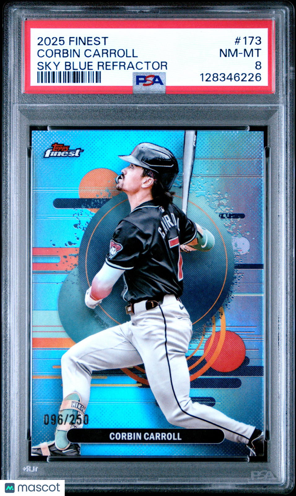 2025 Topps Finest Corbin Carroll #173 Sky Blue Refractor 096/250 PSA 8