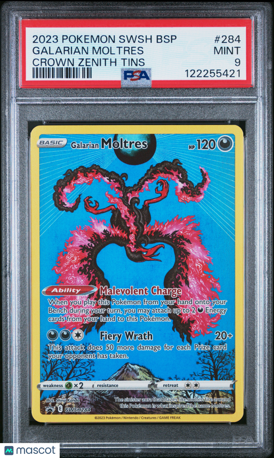 2023 Pokemon Swsh Black Star Promo Galarian Moltres #284 Crown Zenith Tin PSA 9