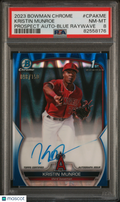 2023 Bowman Chrome Kristin Munroe 1st Prospect Auto Blue Raywave /150 PSA 8