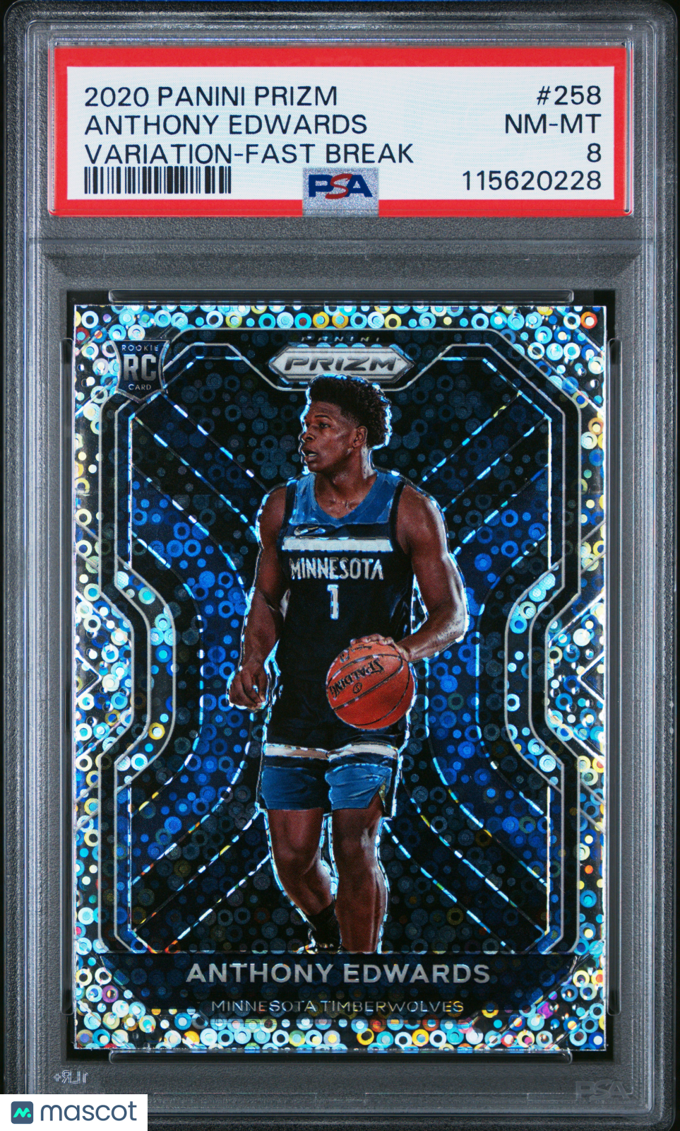 2020 Panini Prizm Anthony Edwards #258 Variation Fast Break RC PSA 8