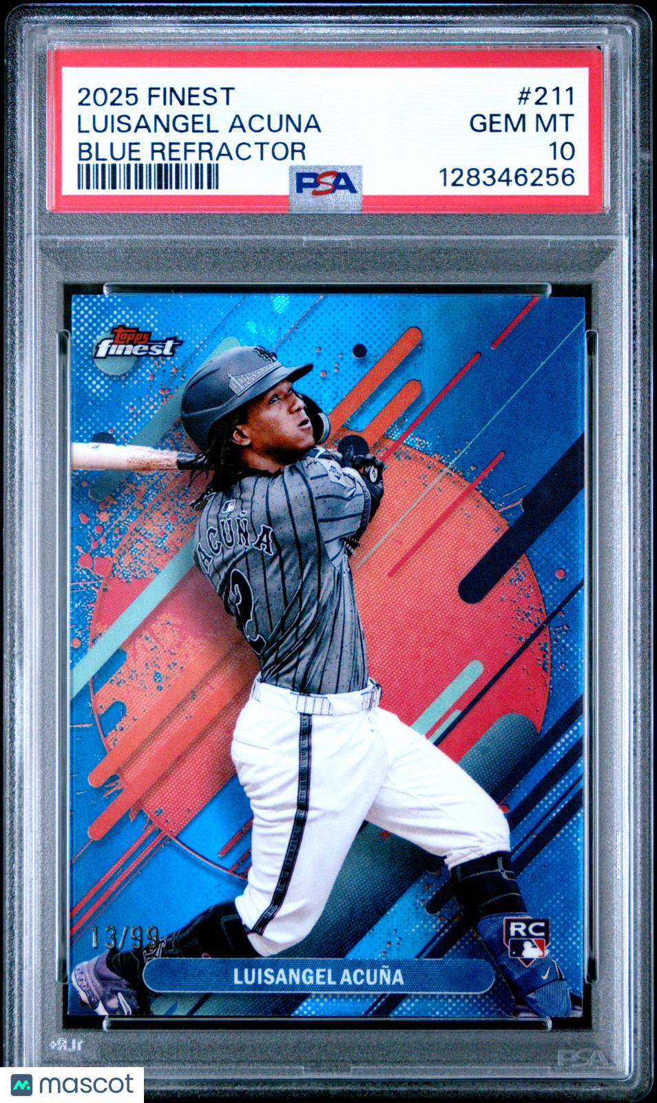 2025 Topps Finest Luisangel Acuna #211 Blue Refractor RC 13/99 PSA 10