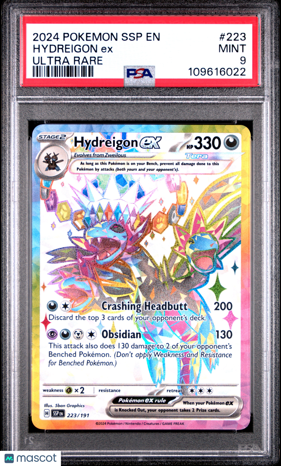 2024 Pokemon SSP EN-Surging Sparks Hydreigon EX #223 Ultra Rare PSA 9