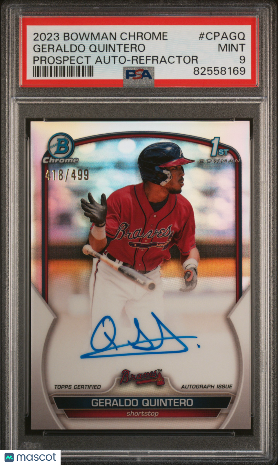 2023 Bowman Chrome Geraldo Quintero 1st Prospect Auto Refractor/499 PSA 9 RC