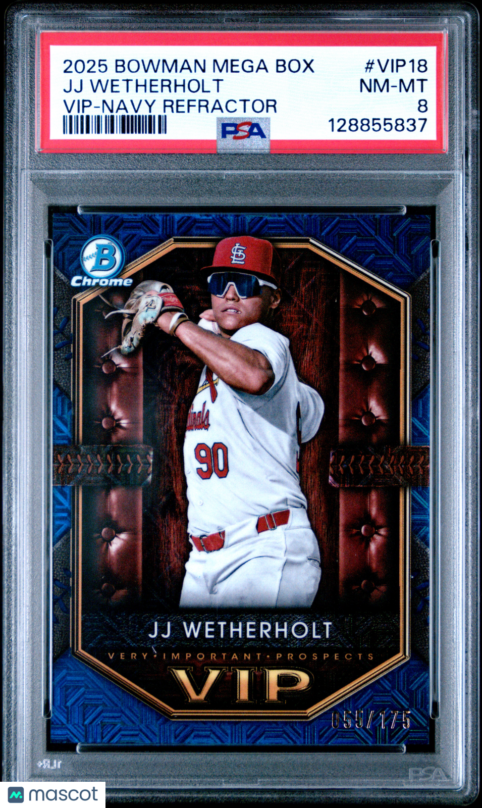 2025 Bowman ROOKIE VIP JJ Wetherholt Navy Refractor RC 055/175 PSA 8