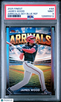 2025 Topps Finest Arrivals James Wood Sky Blue Refractor /150 RC PSA 9