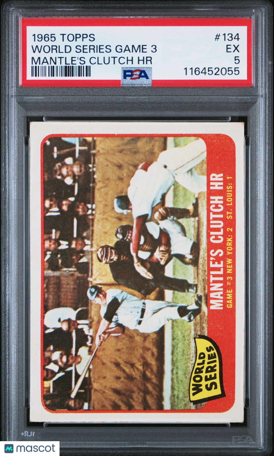 1965 Topps World Series Game 3 #134 Mantle's Clutch HR PSA 5